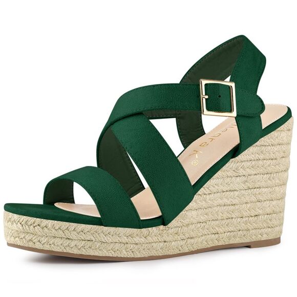 Allegra K Shoes - Espadrilles Platform Slingback Emerald Green Wedges Sandals